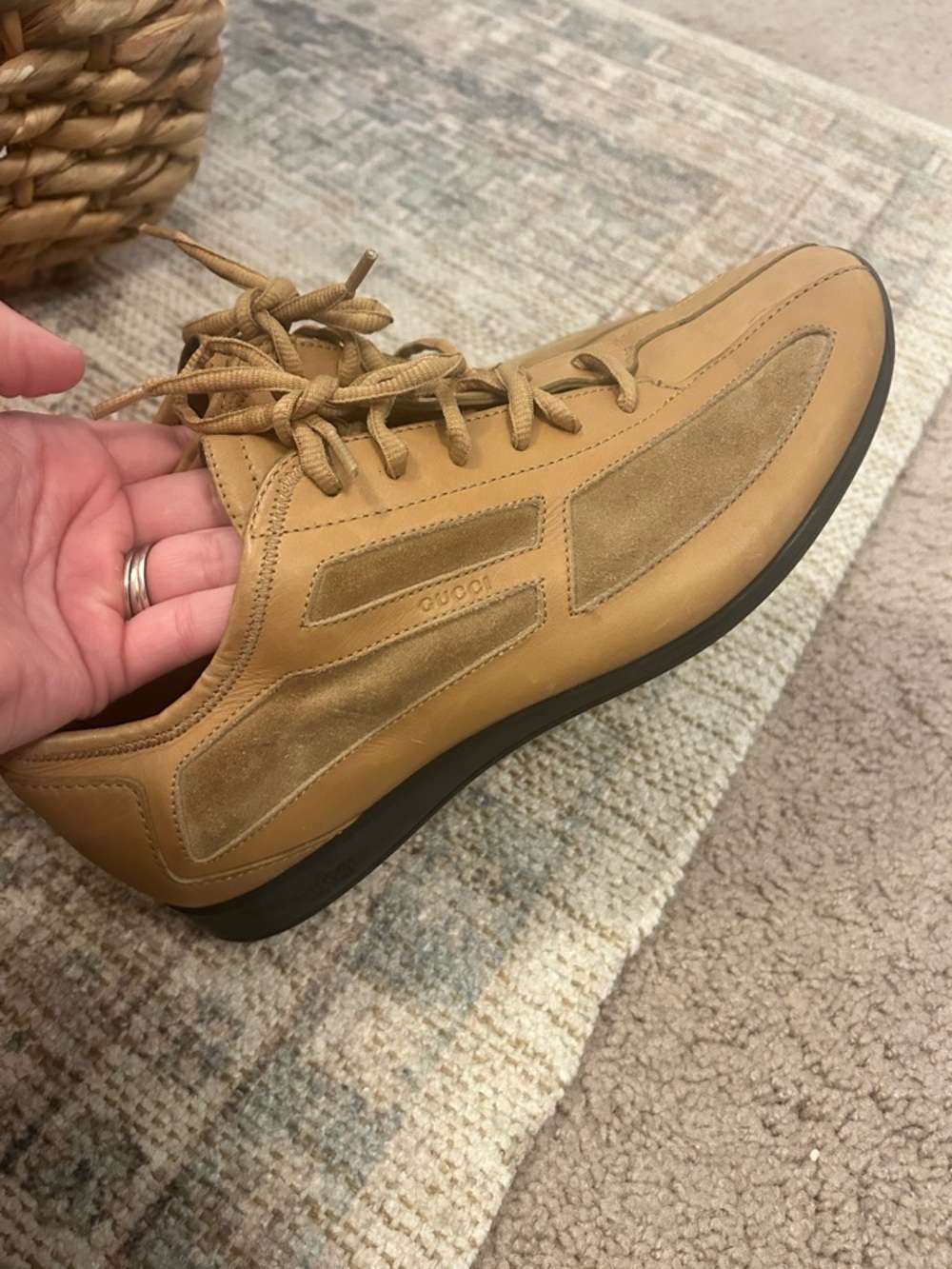 Vintage Gucci Tan Leather & Suede Lace-Up Sneaker